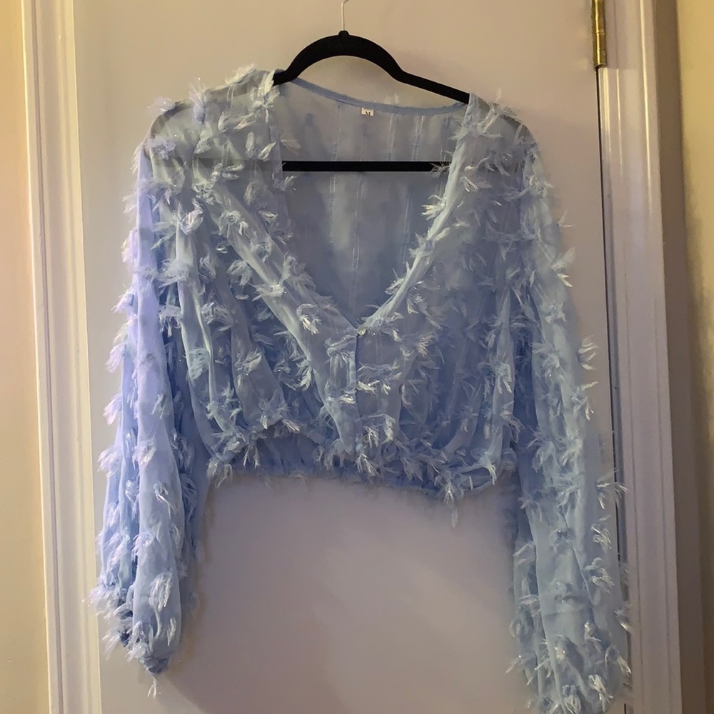 SHEIN Fringe Overlay Chiffon Crop Blouse size M